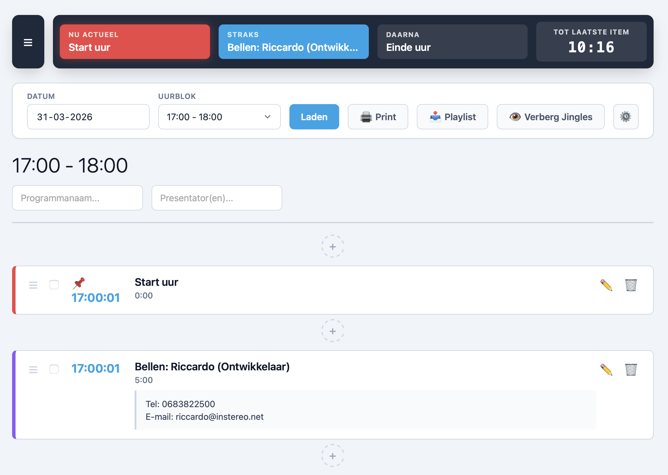 Instereo Rundown Functionality